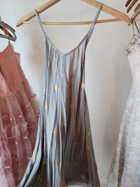 O'Neill Gray Slip Dress with Gold Star Print